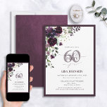 Convites Escrita Floral Púrpura de ameixa Elegante 60º Aniv<br><div class="desc">Diga olá ao seu 60º estilo com este maravilhoso Convite de Aniversário do 60º Aniversário da Plum Purple Floral Roxo! Apresentando um belo buquê de flores roxas, roxas e mauvas ricas em ameixa e verde botânico, este cartão luxuoso define o tom perfeito para sua celebração especial. A elegante caligrafia escrita...</div>