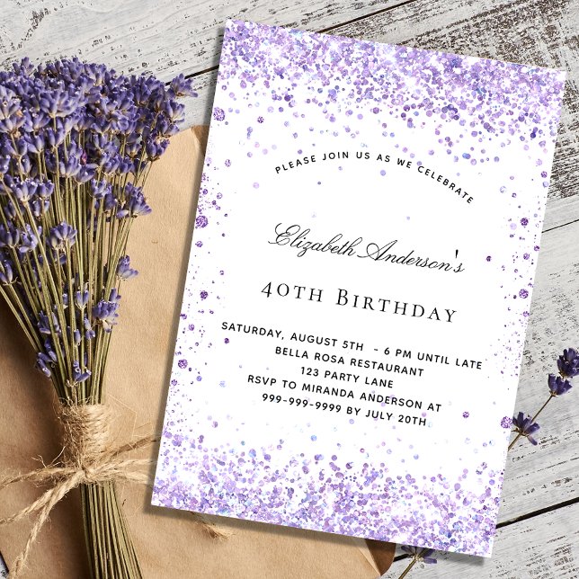 Convites Escrita luxuosa de lavanda violeta de aniversário (Criador carregado)