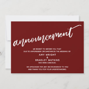 Convites Escrita Manual Moderna Cancelou Burgundy Casamento