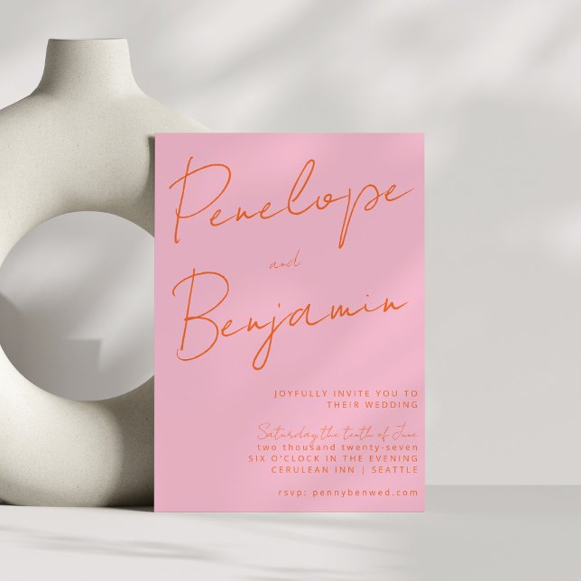Convites Escrita Manual Moderna Casamento Cor-de-Rosa (Criador carregado)
