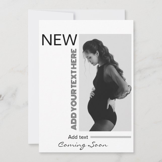 Convites Escrita moderna, fotografia simples de gravidez e (Frente)