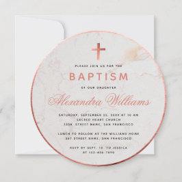 Convites Escrita Rosa-Rosa Batismo Rosa Dourada Marble Moça