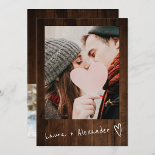 Convites Escrita russa de madeira marrom coração 2 fotos ca