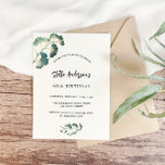 Convites Escrito branco de ginkgo verde de aniversário eleg<br><div class="desc">Frente: um fundo branco-na moda decorado com folhas simples de ginkgo ouro. Personalize e adicione seu nome e detalhes da festa. Volta: esmeralda verde.</div>