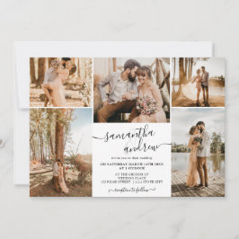 Convites Escrito branco preto minimalista 6 fotos casamento