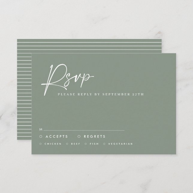 Convites Escrito casual moderno sage green script rsvp resp (Frente/Verso)