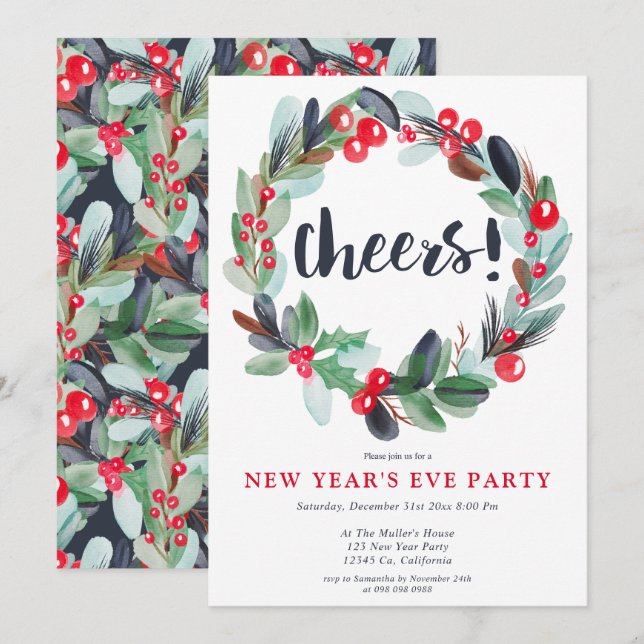 Convites Escrito de coroa aquática moderno na véspera do no (Frente/Verso)