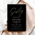 Convites Escrito Dourado e preto minimalista 60º aniversári<br><div class="desc">Comemore a fazer 60 anos de estilo com um Convite de Aniversário Dourado e Preto para Script Minimalista! Apresentando sotaques negros e dourados, tipografia elegante da escrita, e um design limpo e moderno, este convite dá o tom para uma celebração sofisticada. Perfeito para qualquer lugar, de salões quentes a encontros...</div>