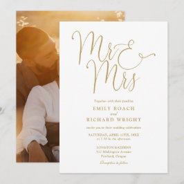 Convites Escrito Dourado Elegante Sr. e Sra. Photo Wedding