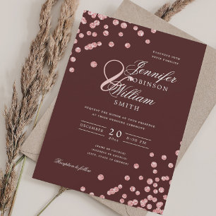 Convites Escrito Elegante Rosa Confetti Burgundy Confetti