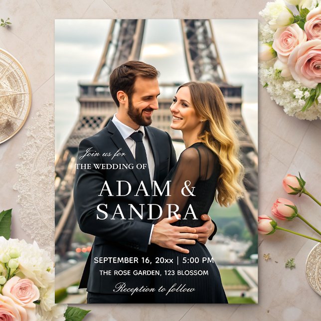 Convites Escrito elegante Sobreposição de Casamento Branco  (Criador carregado)