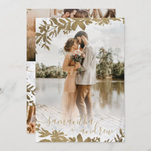 Convites Escrito floral em ouro chico 5 fotos casamento