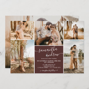 Convites Escrito minimalista da Borgonha 6 fotos casamento