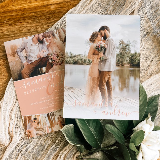 Convites Escrito minimalista moderno 5 fotos casamento (Criador carregado)