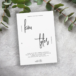 Convites Escrito minimalista moderno casamento branco e pre