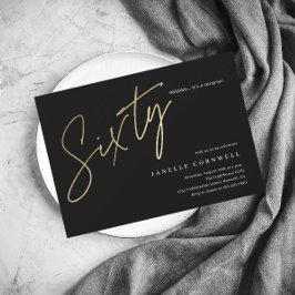 Convites Escrito Minimalista Preto e Dourado 60º Aniversári