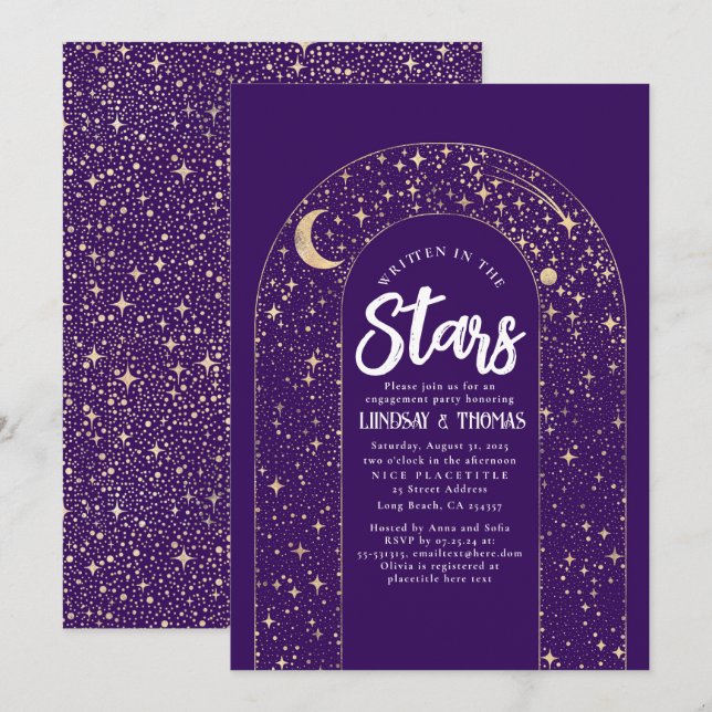 Convites Escrito na Festa de noivado Celestial das Estrelas (Frente/Verso)