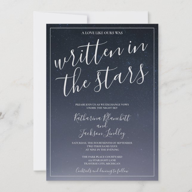Convites Escrito No Casamento da Noite das Estrelas (Frente)