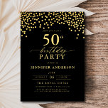 Convites Escrito Preto e Dourado 50. º aniversário<br><div class="desc">Faça a palco de uma celebração elegante com um Convite de Aniversário para Script Negro e Dourado! Apresentando um roteiro de ouro luxuoso sobre um fundo preto elegante, esse design expele sofisticação e charme de eterno. Perfeito para aniversários de marco ou qualquer evento de na moda, combina facilmente elegância clássica...</div>