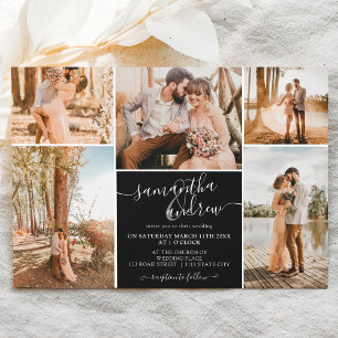 Convites Escrito preto minimalista 6 fotos casamento