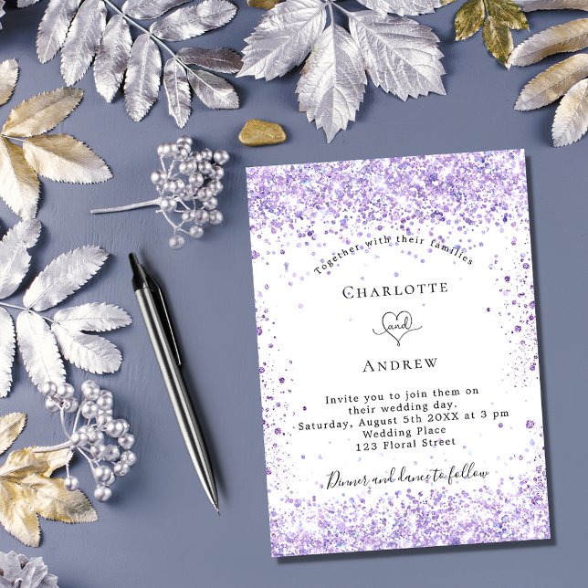 Convites Escrito violeta de casamentos de luxo branco (Criador carregado)