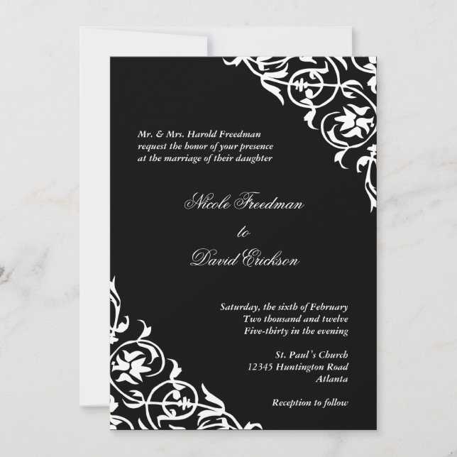 Convites Escritório de rolagem de canto branco preto no cas (Frente)