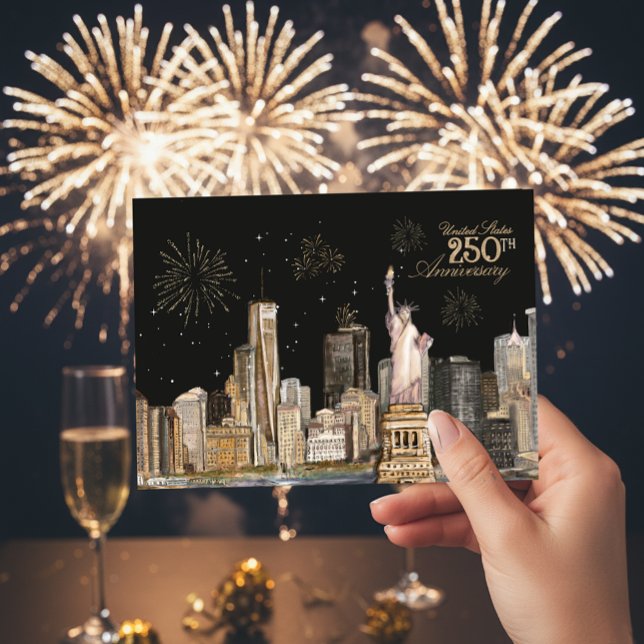 Convites Escritório Dourado do Aniversário 250 dos EUA (Elegant US 250th Birthday NYC Gold Firework Invitation)