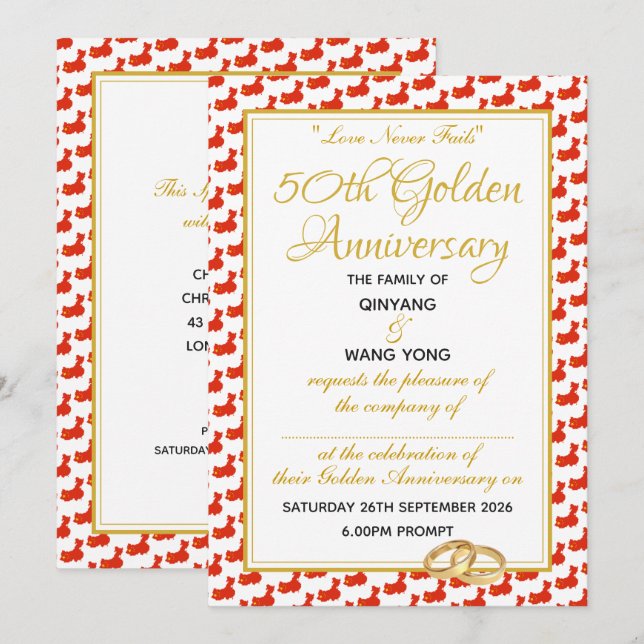 Convites Escritura Cristã CHINA Personalizada 50º Aniversár (Frente/Verso)