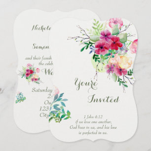 Convites Escritura Cristã Romântica Floral Casamento