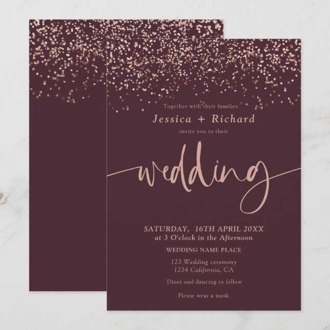 Convites Escritura de casamento moderna elegante de ouro ro (Frente/Verso)