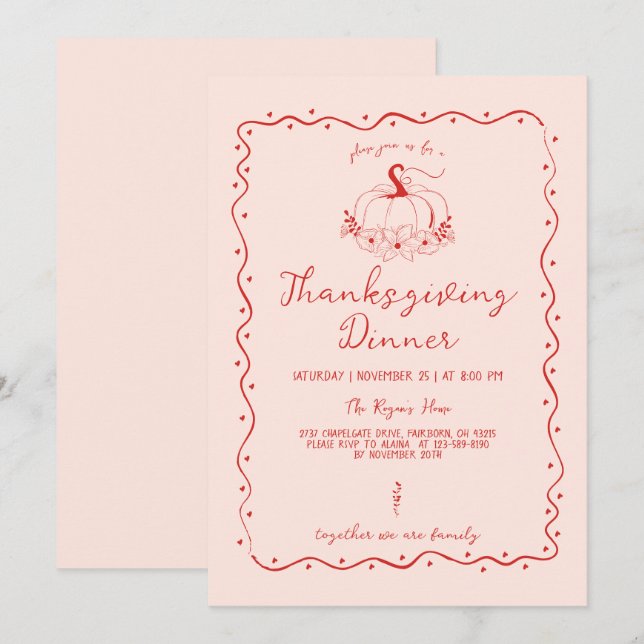 Convites Escrivação Whimsical Desenhou Pumpkin no Ação de G (Frente/Verso)