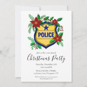 Convites Escudo Policial com Poinsettia Feliz Natal 