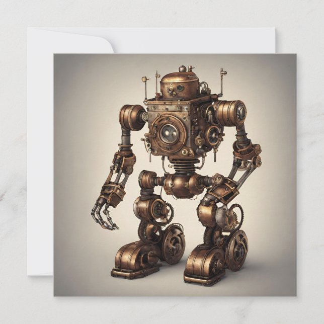 Convites Escultura de Robô Steampunk em Bronze (Frente)