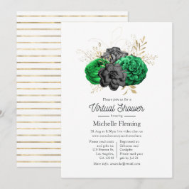 Convites Escuro e Dourado Chá de panela Virtual Floral