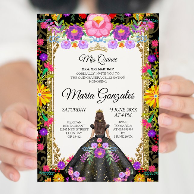 Convites Escuro Fundo Mexicano Quinceanera 2 (Criador carregado)