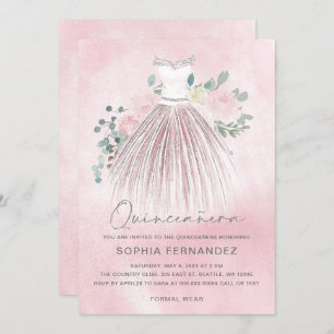 Convites Esfregaço de Prata Vestido Floral Quinceañera