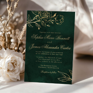 Convites Esmeralda Botânica e Elegante Casamento Dourado