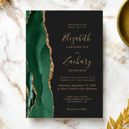 Convites Esmeralda Chic Verde Dourado Ágata Escura Casament