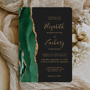 Convites Esmeralda Chic Verde Dourado Ágata Escuro Arredond