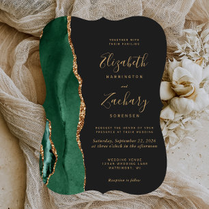 Convites Esmeralda Chic Verde Dourado Ágata Escuro Suporte 