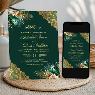 Convites Esmeralda Floral Dourado Renda Verde Casamento Muç