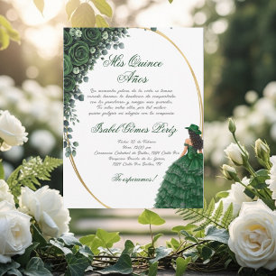 Convites Esmeralda floral vaqueira Quinceanera espanhol