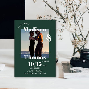 Convites Esmeralda Verde 1 Foto Ousado Casamento Minimalist