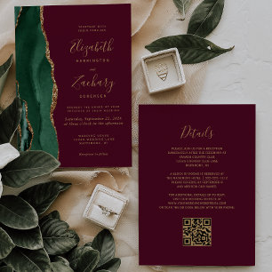 Convites Esmeralda Verde Dourado Ágata Burgundy Código QR C