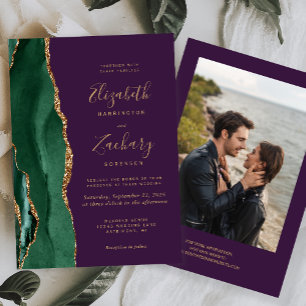 Convites Esmeralda Verde Dourado Ágata Foto Roxo Casamento