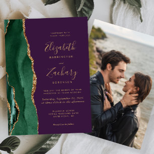 Convites Esmeralda Verde Dourado Ágata Foto Roxo Casamento