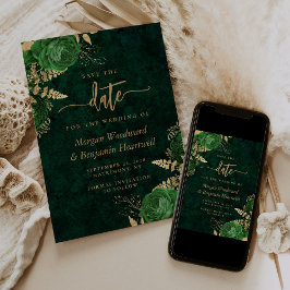 Convites Esmeralda Verde Dourado Floral Casamento Salve a D