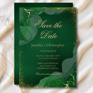 Convites Esmeralda Verde Dourado Mármore Casamento Salve A