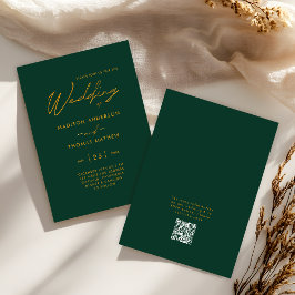 Convites Esmeralda Verde Dourado Tipografia Moderna Casamen