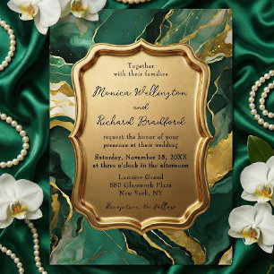 Convites Esmeralda Verde e Ágata Dourada Mármore Luxo Casam